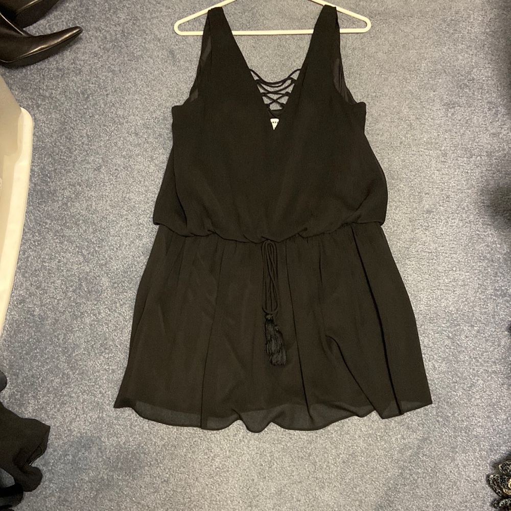 Likely black mini dress with tie waist size 8